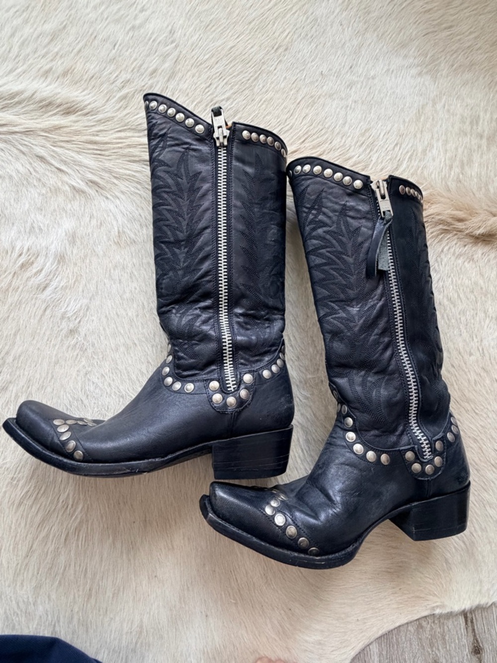 Old Gringo Black Studded Leather Western Boots with Side Zippers